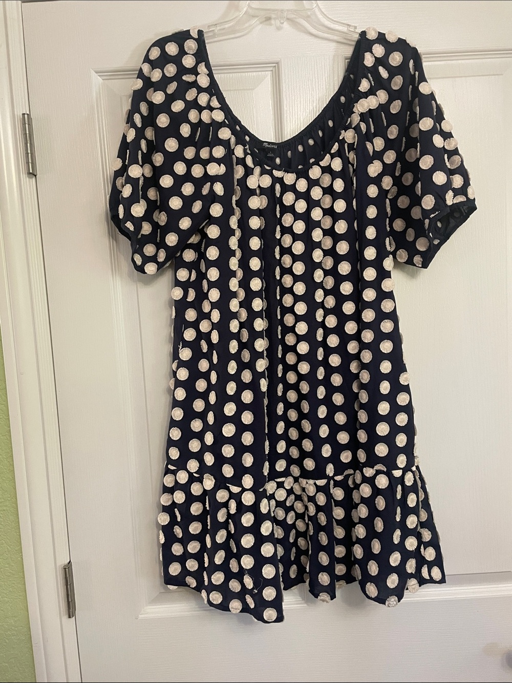 Madewell Navy and Cream Polka Dot Short-Sleeve Dress